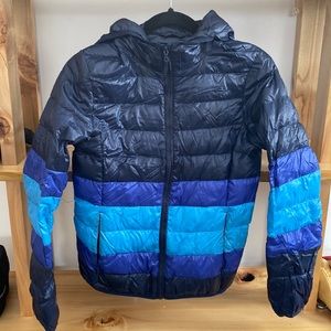 Uniqlo Womens Lightweight Down Packable Hooded Striped Puffer Jacket Size XS